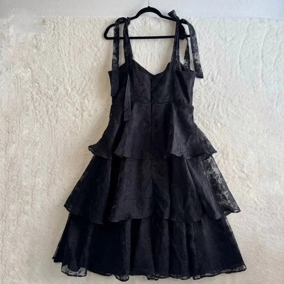 Lulus Glamorous Sweetie Black Burnout Tie-Strap Bustier Midi Dress XL LBD Floral - Picture 6 of 12